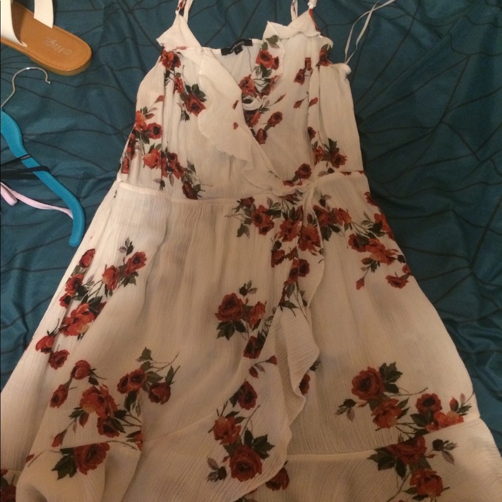 Beautiful White Dress with Red floral design